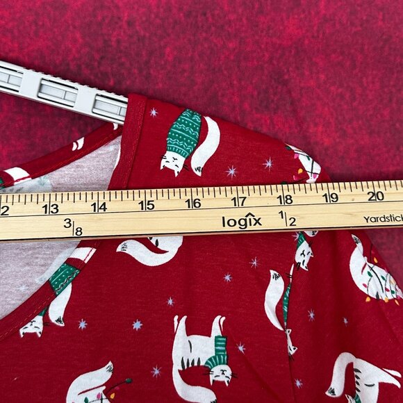 DREAMS CO WOMEN RED CHRISTMAS CAT PRINT NIGHT GOWN/SLEEP DRESS, OVERSIZE 1X/2X - Picture 4 of 6